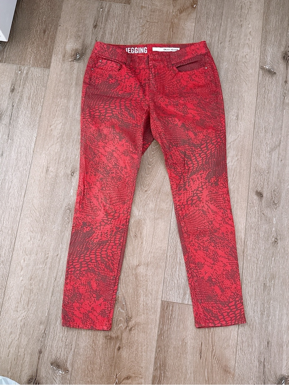 DKNY Red Snake-Print Jeggings